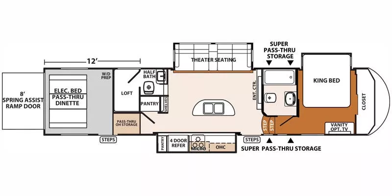 42' 2016 Forest River Xlr Thunderbolt 415AMP w/3 Slides & Generator  - Toy Hauler Floorplan