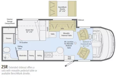 25' 2012 Winnebago Via 25R Mercedes Benz w/Slide Floorplan