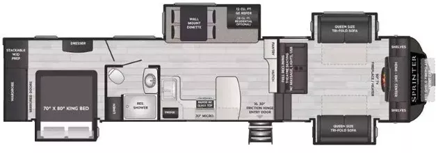 40' 2023 Keystone Sprinter Limited 3670FLS w/4 Slides Floorplan