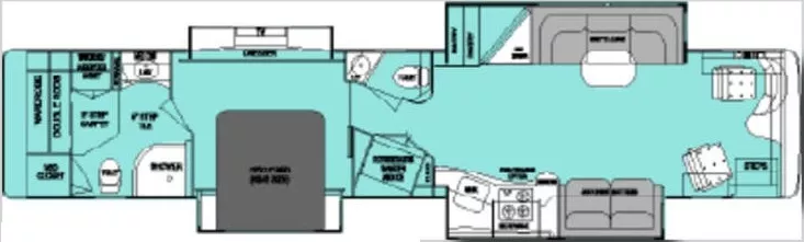 45' 2008 Foretravel Phenix 445 600hp Cummins w/4 Slides Floorplan