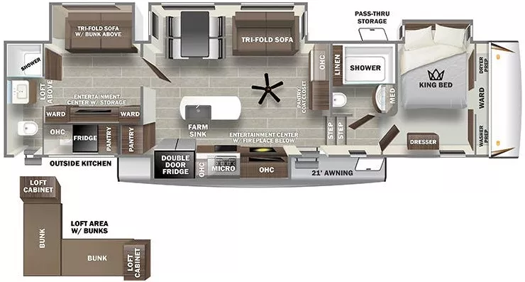 43' 2022 Forest River Sabre 38DBQ w/4 Slides - Bunk House Floorplan