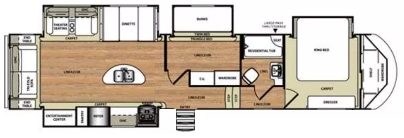 42' 2015 Forest River Wildwood Heritage Glen 368RLBH w/4 Slides - Bunk House Floorplan