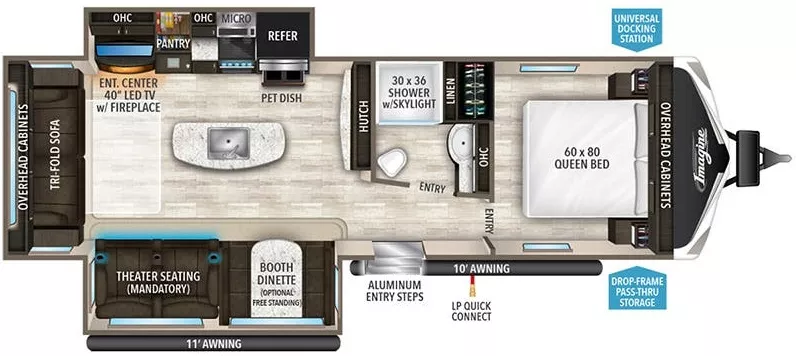 35' 2020 Grand Design Imagine 2970RL w/2 Slides Floorplan
