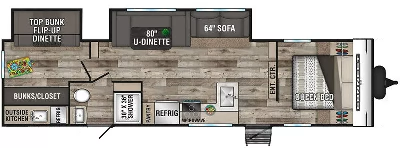 36' 2022 K-Z Connect 312BHKSE w/2 Slides - Bunk House Floorplan