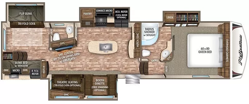 36' 2019 Grand Design Reflection 311BHS w/4 Slides - Bunk House Floorplan