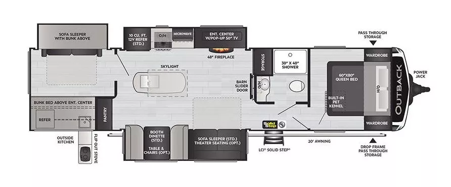 39' 2022 Keystone Outback 340BH w/3 Slides - Bunk House Floorplan