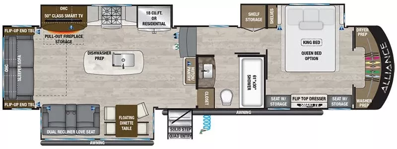 38' 2021 Alliance RV Paradigm 340RL w/3 Slides Floorplan