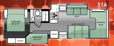 32' 2013 Thor Four Winds 31A w/2 Slides - Bunk House Floorplan