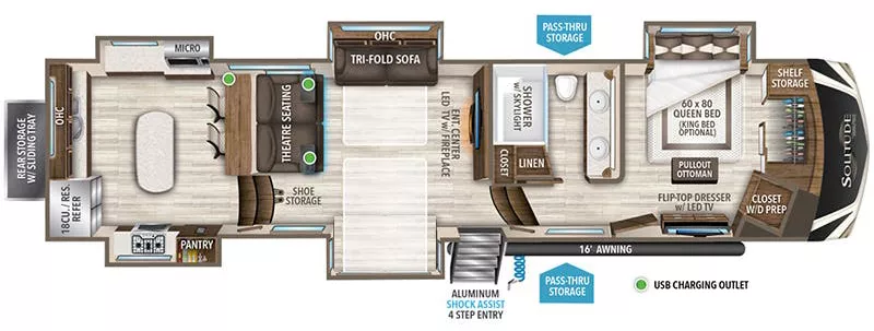 41' 2021 Grand Design Solitude 390RK w/5 Slides Floorplan