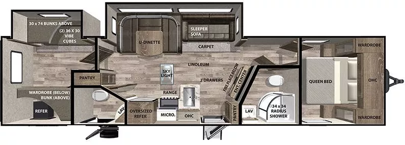 39' 2020 Forest River Vibe 32BH w/2 Slides - Bunk House Floorplan