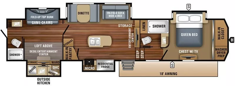 44' 2018 Jayco North Point 379DBFS w/5 Slides - Bunk House Floorplan