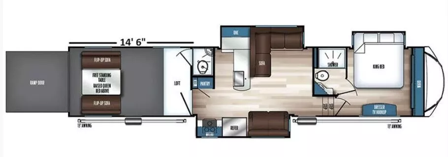 45' 2024 Forest River Vengeance 391T145 w/3 Slides - Toy Hauler Floorplan