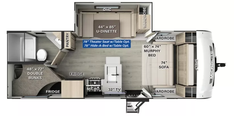 26' 2024 Forest River Flagstaff Micro Lite 25BRDS w/Slide Floorplan