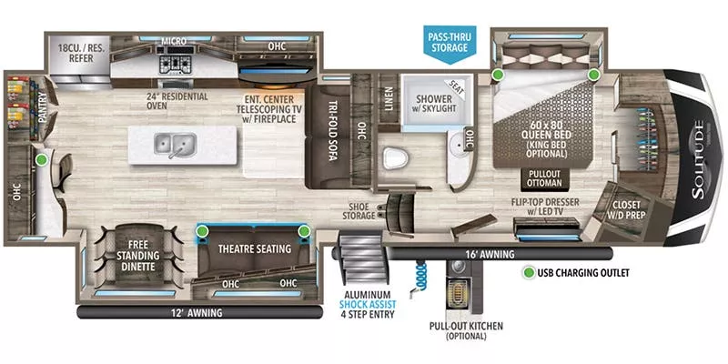 38' 2021 Grand Design Solitude 3540GK w/3 Slides Floorplan