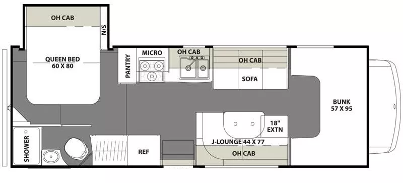 27' 2018 Forest River Coachmen Freelander 26RS w/Slide Floorplan