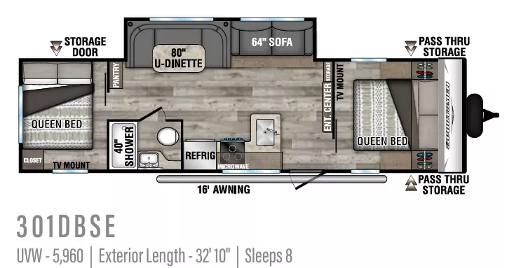 33' 2021 K-Z Sportsmen SE 301DBSE w/Slide Floorplan