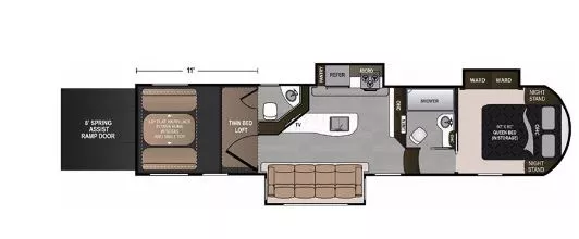 37' 2018 Dutchmen Voltage Triton 3551 w/3 Slides & Generator  - Toy Hauler Floorplan