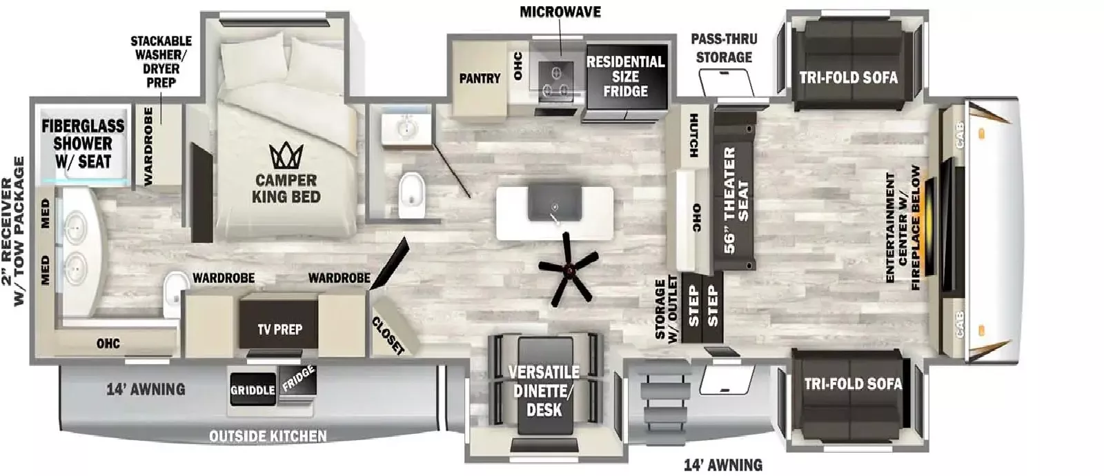43' 2022 Forest River Sabre 37FLH w/5 Slides Floorplan