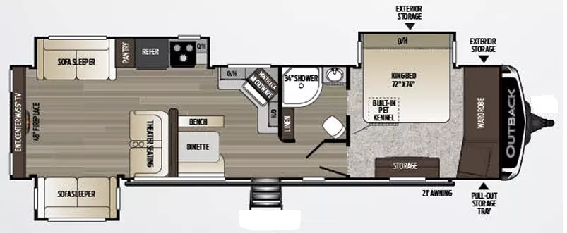 38' 2020 Keystone Outback 341RD w/3 Slides Floorplan