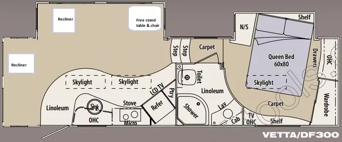 31' 2008 Carriage Domani DF300 w/2 Slides Floorplan