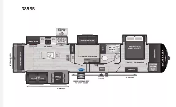 41' 2024 Keystone Montana High Country 385BR w/4 Slides - Bunk House Floorplan