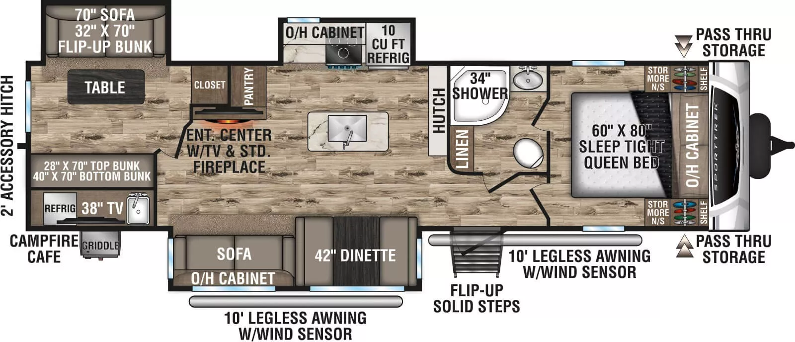 36' 2022 Venture RV Sporttrek 327VIK w/2 Slides - Bunk House Floorplan