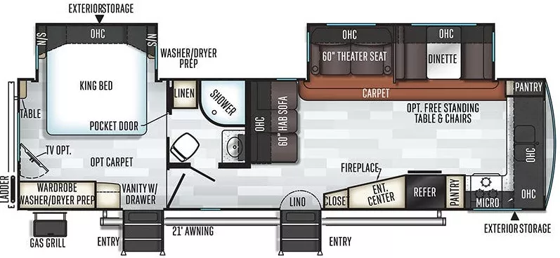 35' 2019 Forest River Rockwood Signature 8335BSS w/2 Slides Floorplan