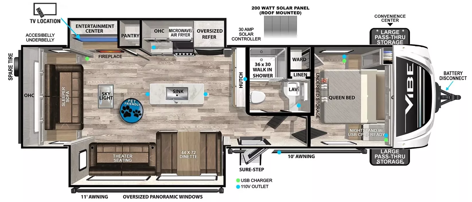 37' 2022 Forest River Vibe 28RL w/2 Slides Floorplan