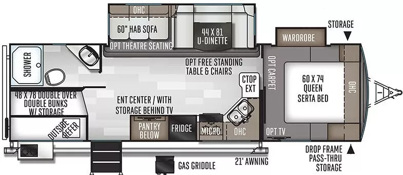 33' 2020 Forest River Rockwood Ultra Lite 2706WS w/2 Slides - Bunk House Floorplan