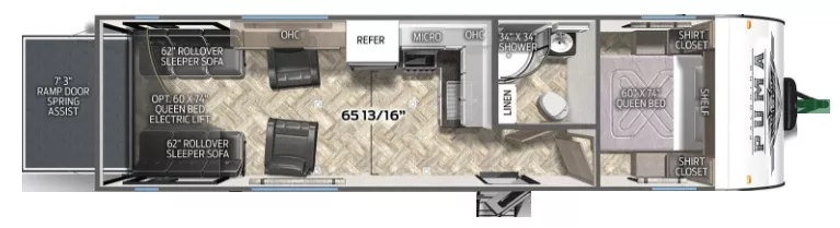 34' 2023 Forest River Palomino Puma Xle 27QBC - Toy Hauler - Bunk House Floorplan
