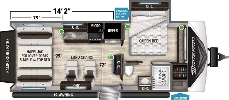26' 2021 Grand Design Momentum G-Class 21G w/Slide & Generator  - Toy Hauler Floorplan