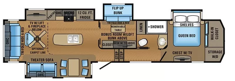 42' 2017 Jayco North Point 377RLBH w/4 Slides Floorplan