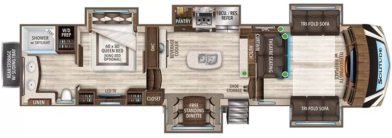 41' 2021 Grand Design Solitude 382WB-R w/5 Slides & Generator Floorplan