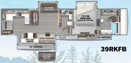 42' 2023 Forest River Riverstone 39RKFB w/4 Slides Floorplan