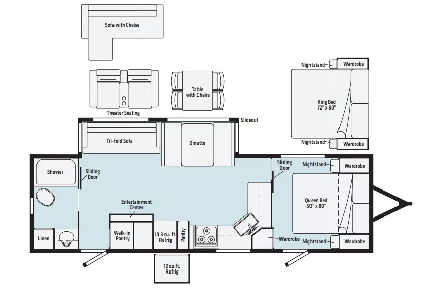 31' 2021 Winnebago Voyage 2831RB w/Slide Floorplan