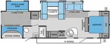 35' 2013 Jayco Eagle 314BDS w/2 Slides Floorplan