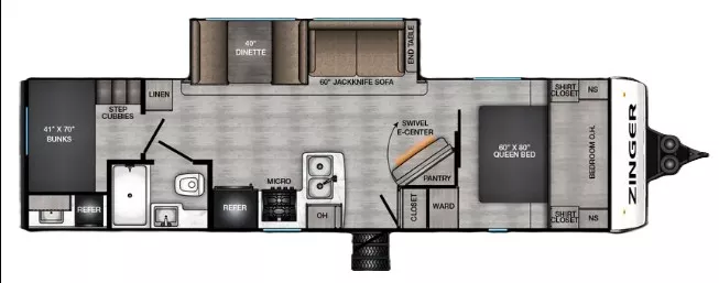 2026 Crossroads Zinger 295BH w/Slide - Bunk House Floorplan