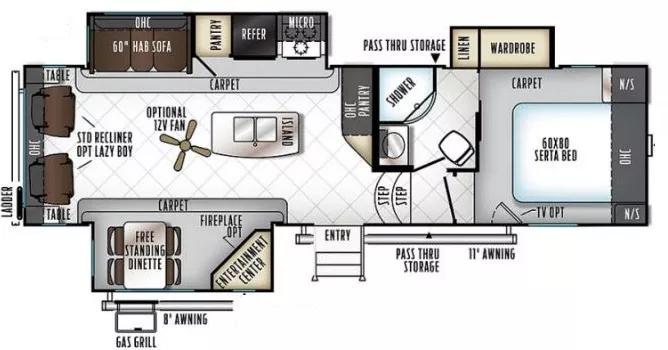 35' 2019 Forest River Rockwood Signature 8289WS w/3 Slides Floorplan