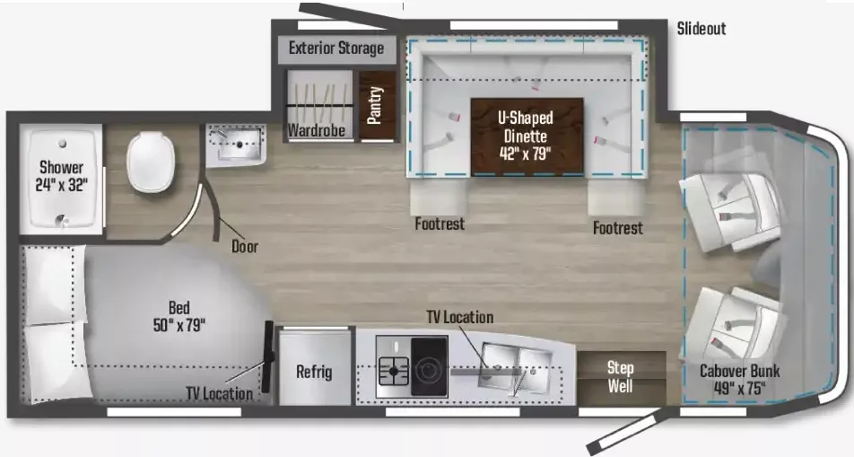 24' 2020 Winnebago View Series 24J w/Slide Floorplan
