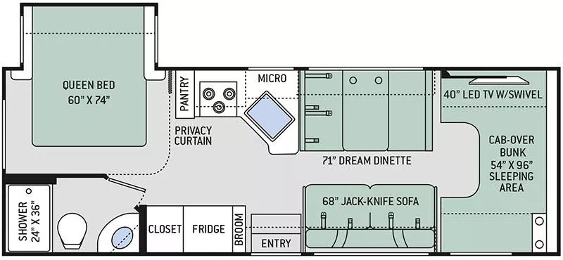 27' 2018 Thor Freedom Elite 26HE w/Slide Floorplan
