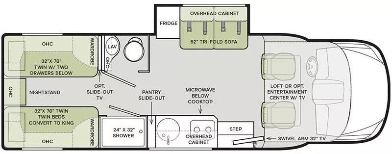 25' 2020 Tiffin Wayfarer 24TW w/Slide Floorplan