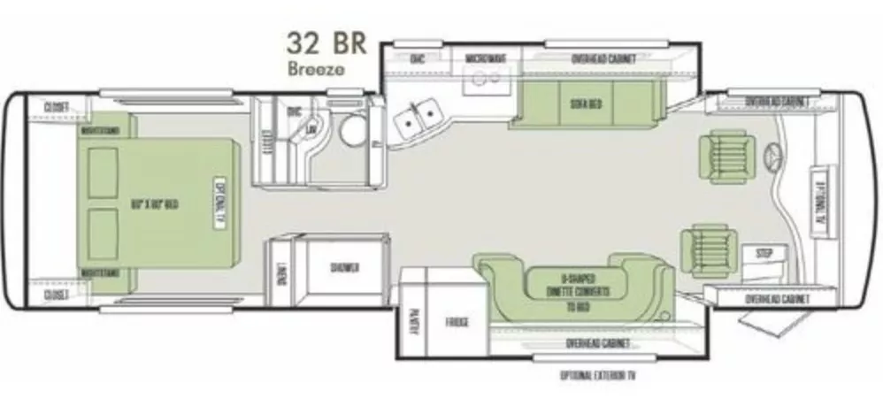 33' 2015 Tiffin Allegro Breeze 32BR 240hp Maxxforce w/2 Slides Floorplan