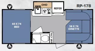 20' 2017 Forest River R-Pod 178 w/Slide Floorplan