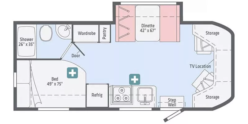 24' 2019 Winnebago Fuse 23F w/Slide Floorplan