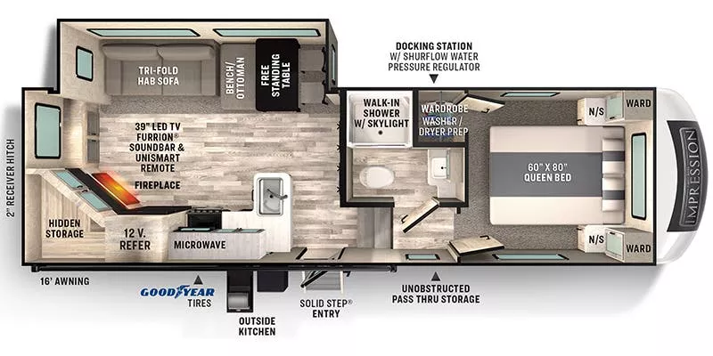 24' 2022 Forest River Impression 240RE w/Slide Floorplan