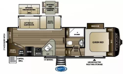 30' 2019 Keystone Cougar Half-Ton 25RES w/2 Slides Floorplan