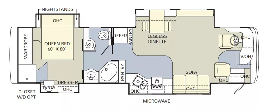 39' 2005 Holiday Rambler Endeavor Series 38PDQ 350hp Cummins w/4 Slides Floorplan