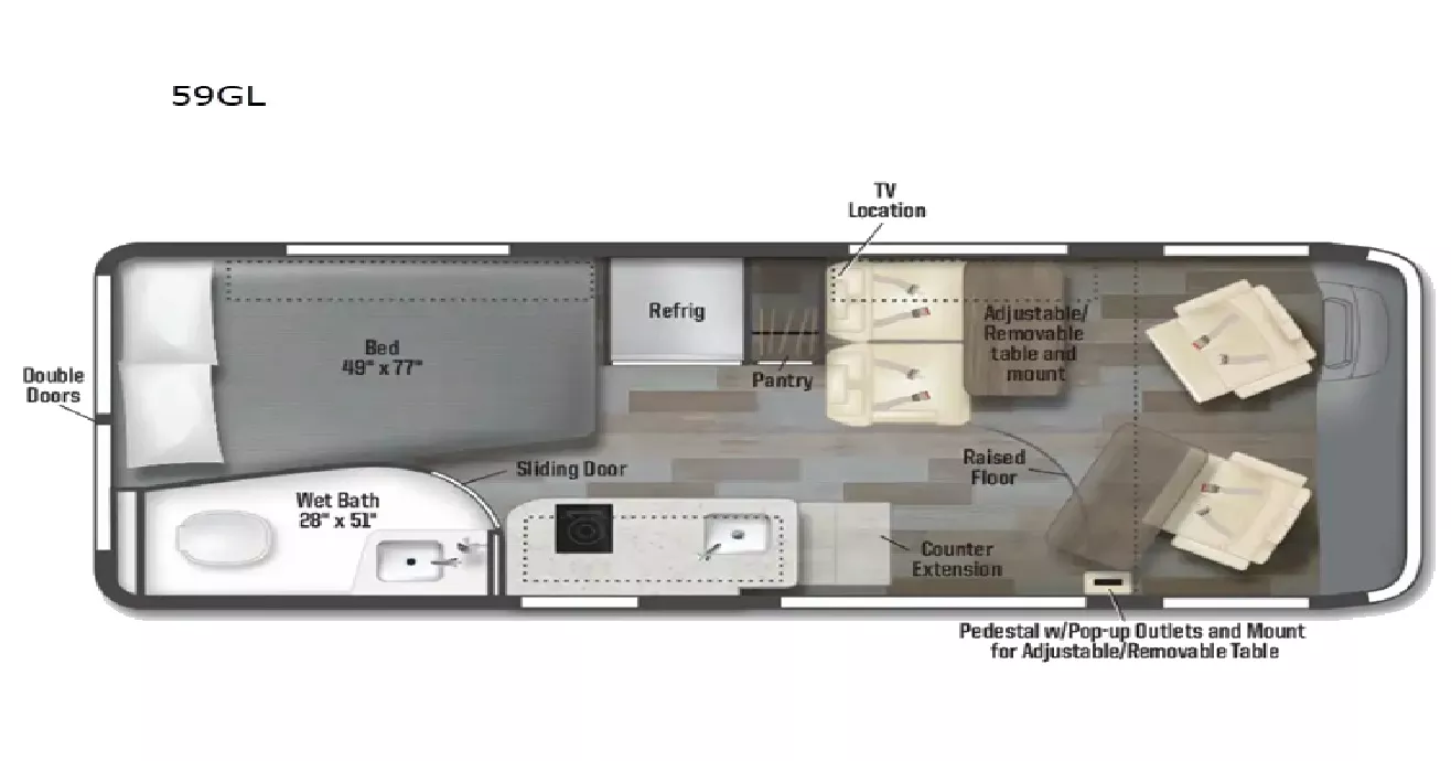 21' 2022 Winnebago Travato 59GL Floorplan