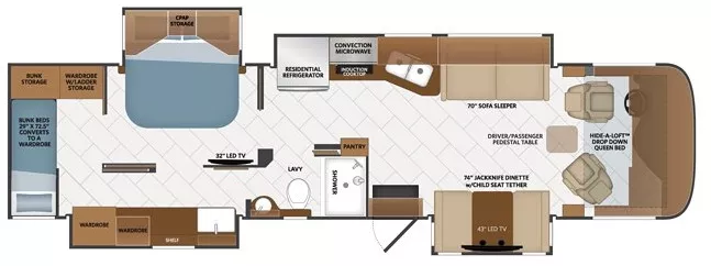 38' 2020 Fleetwood Pace-Arrow 35RB 340hp Cummins w/4 Slides - Bunk House Floorplan