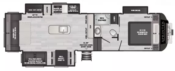 34' 2022 Keystone Sprinter 30RL w/3 Slides Floorplan